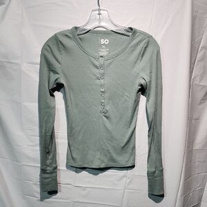SO Sage Green Long-Sleeve Henley Top